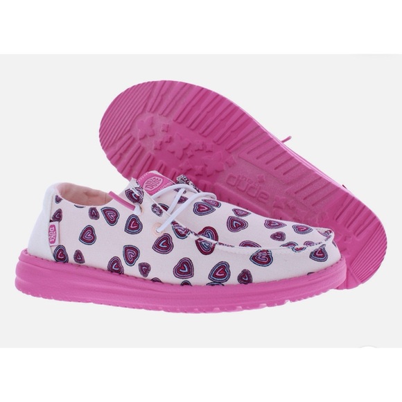 Hey Dude Wendy Hearts PS Girls Pink Women's Heart Patterned Shoes Size Y5 / L6 - Picture 3 of 10